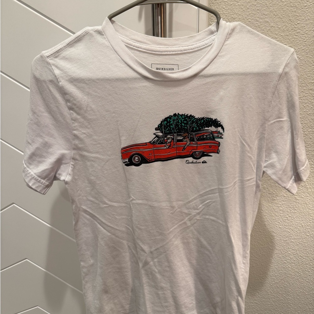 Quiksilver White Tee with Red Car Graphic